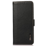 KHAZNEH For Samsung Galaxy F34 5G / M34 5G RFID Blocking Phone Case Stand Wallet Litchi Texture Genuine Cow Leather Cover