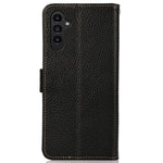 KHAZNEH For Samsung Galaxy F34 5G / M34 5G RFID Blocking Phone Case Stand Wallet Litchi Texture Genuine Cow Leather Cover