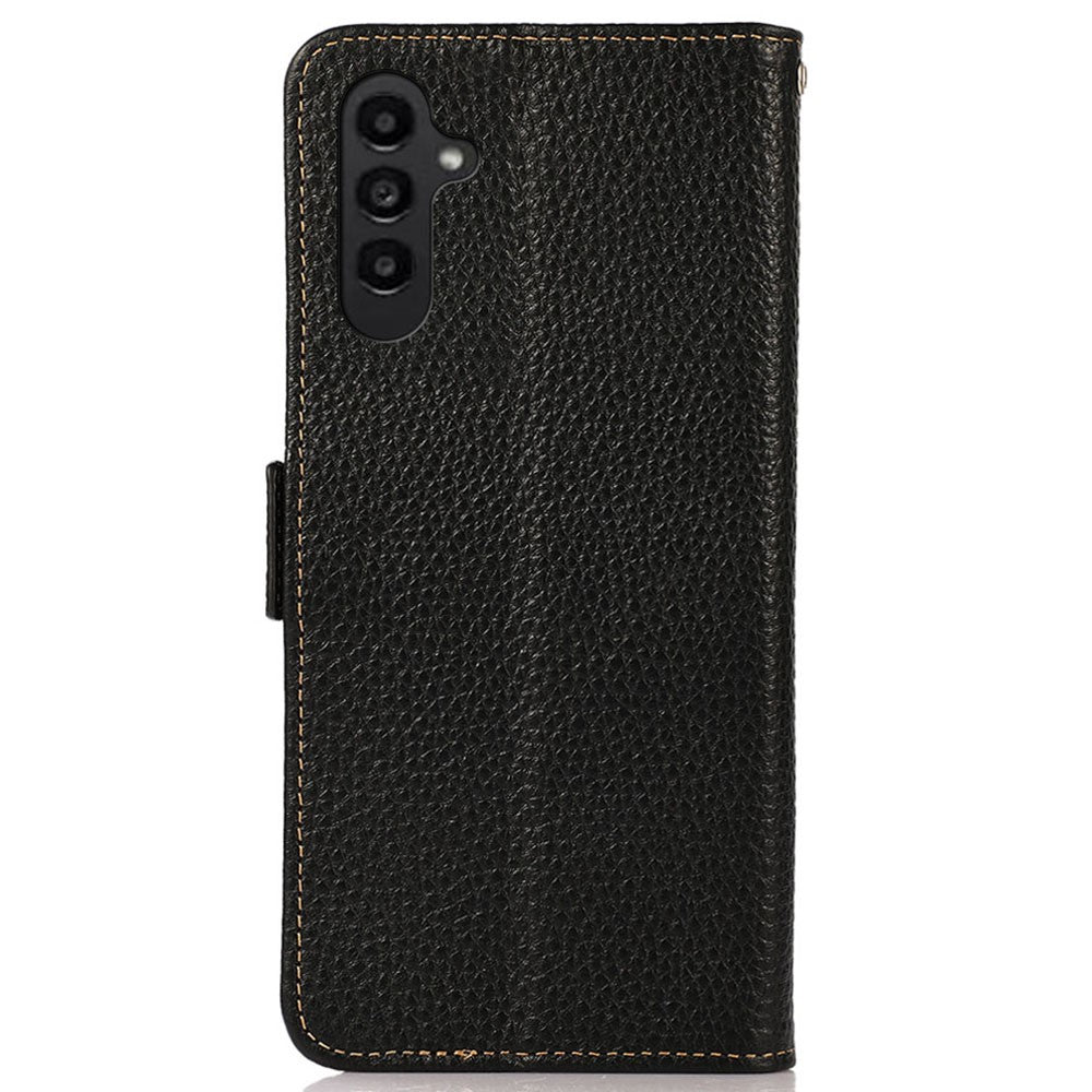 KHAZNEH For Samsung Galaxy F34 5G / M34 5G RFID Blocking Phone Case Stand Wallet Litchi Texture Genuine Cow Leather Cover