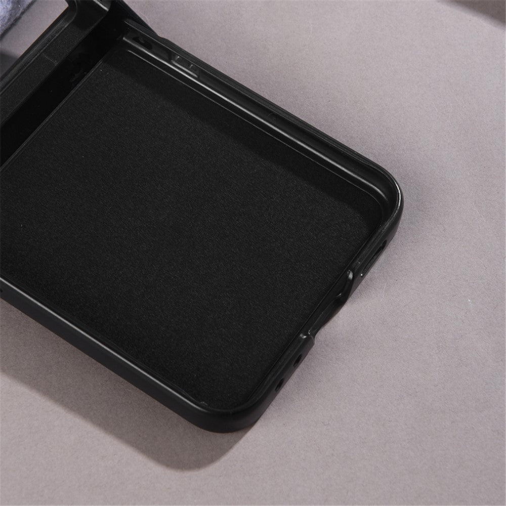 Til Samsung Galaxy Z Flip5 5G Hængseldesign Magnetisk Cover Stoftekstur Læder+PC Telefoncover med Hærdet Glas Bagskærmbeskytter