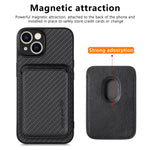 For iPhone 15 Plus Detachable Phone Case Carbon Fiber Magnetic Card Holder Leather+PC+TPU Cover