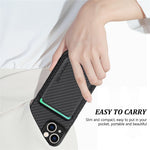 For iPhone 15 Plus Detachable Phone Case Carbon Fiber Magnetic Card Holder Leather+PC+TPU Cover