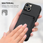 For iPhone 15 Plus Detachable Phone Case Carbon Fiber Magnetic Card Holder Leather+PC+TPU Cover
