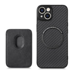 For iPhone 15 Plus Detachable Phone Case Carbon Fiber Magnetic Card Holder Leather+PC+TPU Cover