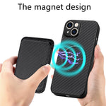 Carbon Fiber Phone Case for iPhone 15 , Leather+PC+TPU Cover with Detachable Magnetic Card Holder