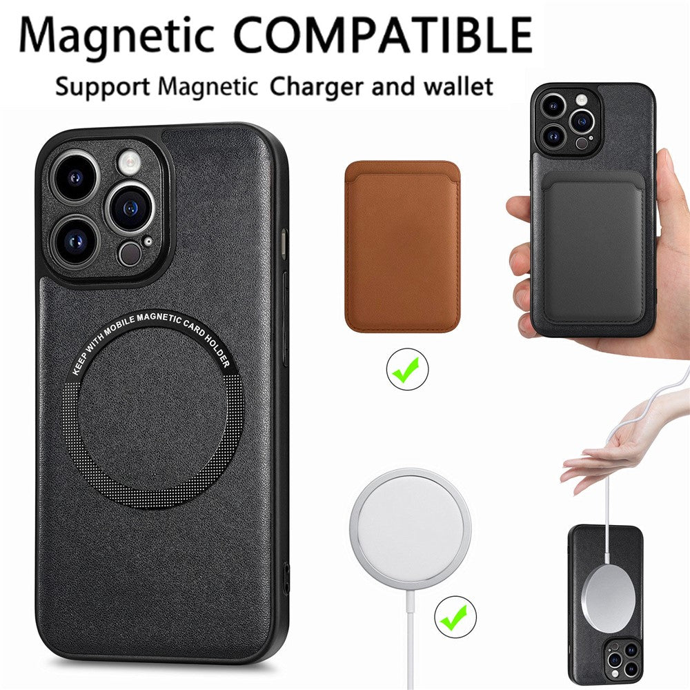 Til iPhone 15 Pro Max Magnetisk Telefoncover Kompatibel med MagSafe PU Læderbelagt PC+TPU Cover