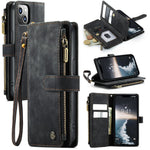 For iPhone 15 Plus Phone Cases with Strap CASEME C30 Zipper Multiple Card Holder PU Leather Cover