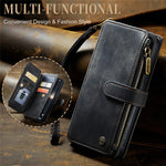 For iPhone 15 Plus Phone Cases with Strap CASEME C30 Zipper Multiple Card Holder PU Leather Cover