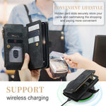 For iPhone 15 Plus Phone Cases with Strap CASEME C30 Zipper Multiple Card Holder PU Leather Cover
