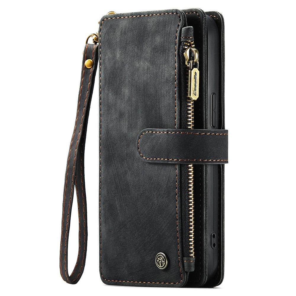 For iPhone 15 Plus Phone Cases with Strap CASEME C30 Zipper Multiple Card Holder PU Leather Cover