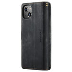 For iPhone 15 Plus Phone Cases with Strap CASEME C30 Zipper Multiple Card Holder PU Leather Cover