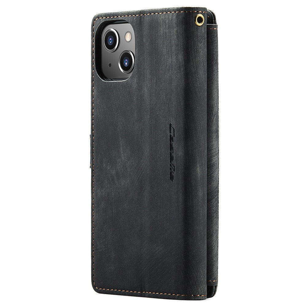 For iPhone 15 Plus Phone Cases with Strap CASEME C30 Zipper Multiple Card Holder PU Leather Cover