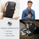 For iPhone 15 Plus Phone Cases with Strap CASEME C30 Zipper Multiple Card Holder PU Leather Cover