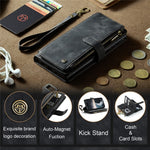 For iPhone 15 Plus Phone Cases with Strap CASEME C30 Zipper Multiple Card Holder PU Leather Cover