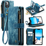 For iPhone 15 Plus Phone Cases with Strap CASEME C30 Zipper Multiple Card Holder PU Leather Cover