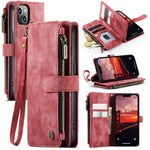 For iPhone 15 Plus Phone Cases with Strap CASEME C30 Zipper Multiple Card Holder PU Leather Cover