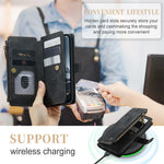 For iPhone 15 Pro Phone Cases with Strap CASEME C30 Zipper Multiple Card Holder PU Leather Cover