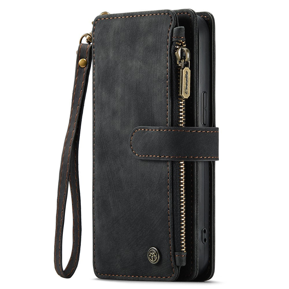 For iPhone 15 Pro Phone Cases with Strap CASEME C30 Zipper Multiple Card Holder PU Leather Cover