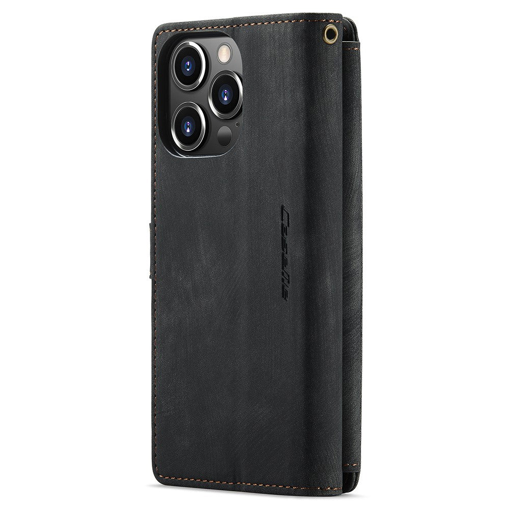 For iPhone 15 Pro Phone Cases with Strap CASEME C30 Zipper Multiple Card Holder PU Leather Cover