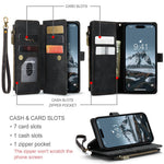 For iPhone 15 Pro Phone Cases with Strap CASEME C30 Zipper Multiple Card Holder PU Leather Cover