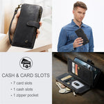 For iPhone 15 Pro Phone Cases with Strap CASEME C30 Zipper Multiple Card Holder PU Leather Cover