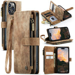 For iPhone 15 Pro Phone Cases with Strap CASEME C30 Zipper Multiple Card Holder PU Leather Cover