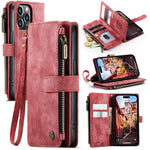 For iPhone 15 Pro Phone Cases with Strap CASEME C30 Zipper Multiple Card Holder PU Leather Cover