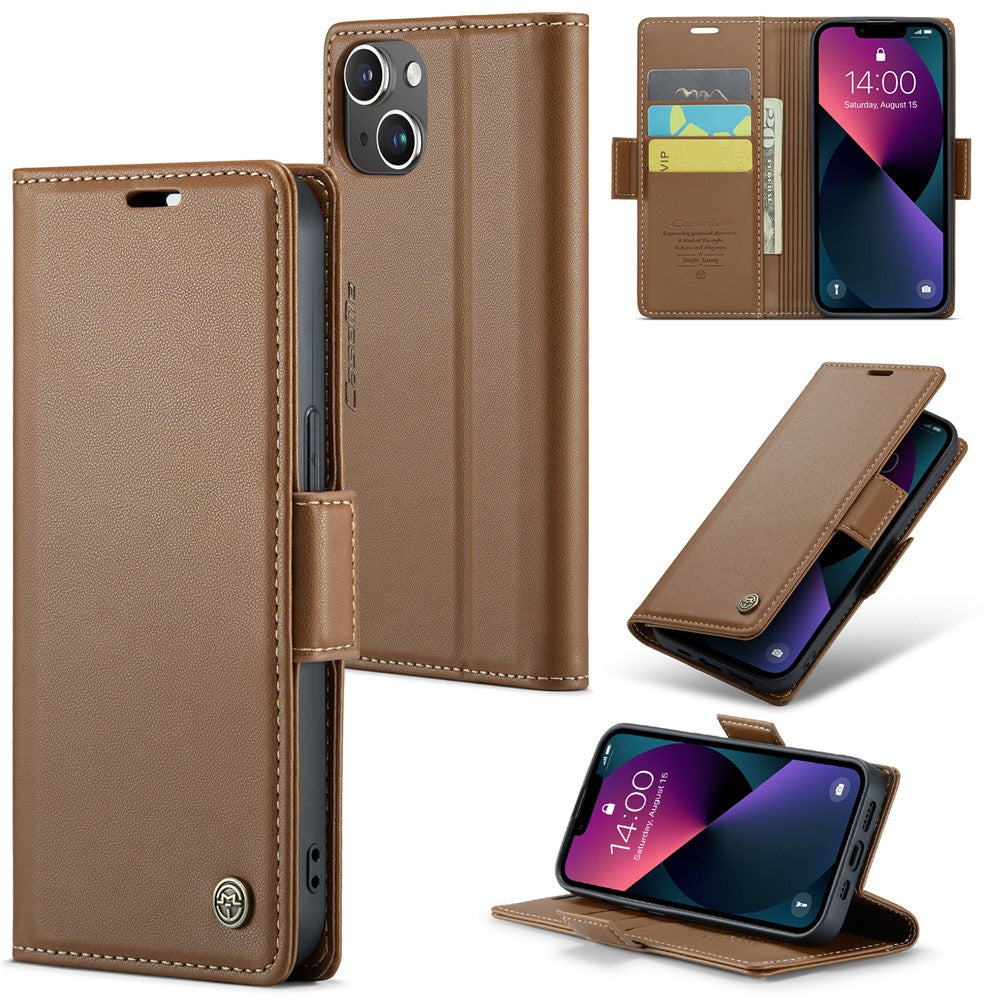 For iPhone 15 Leather Case CASEME 023 RFID Blocking 3 Card Slot Mobile Cover