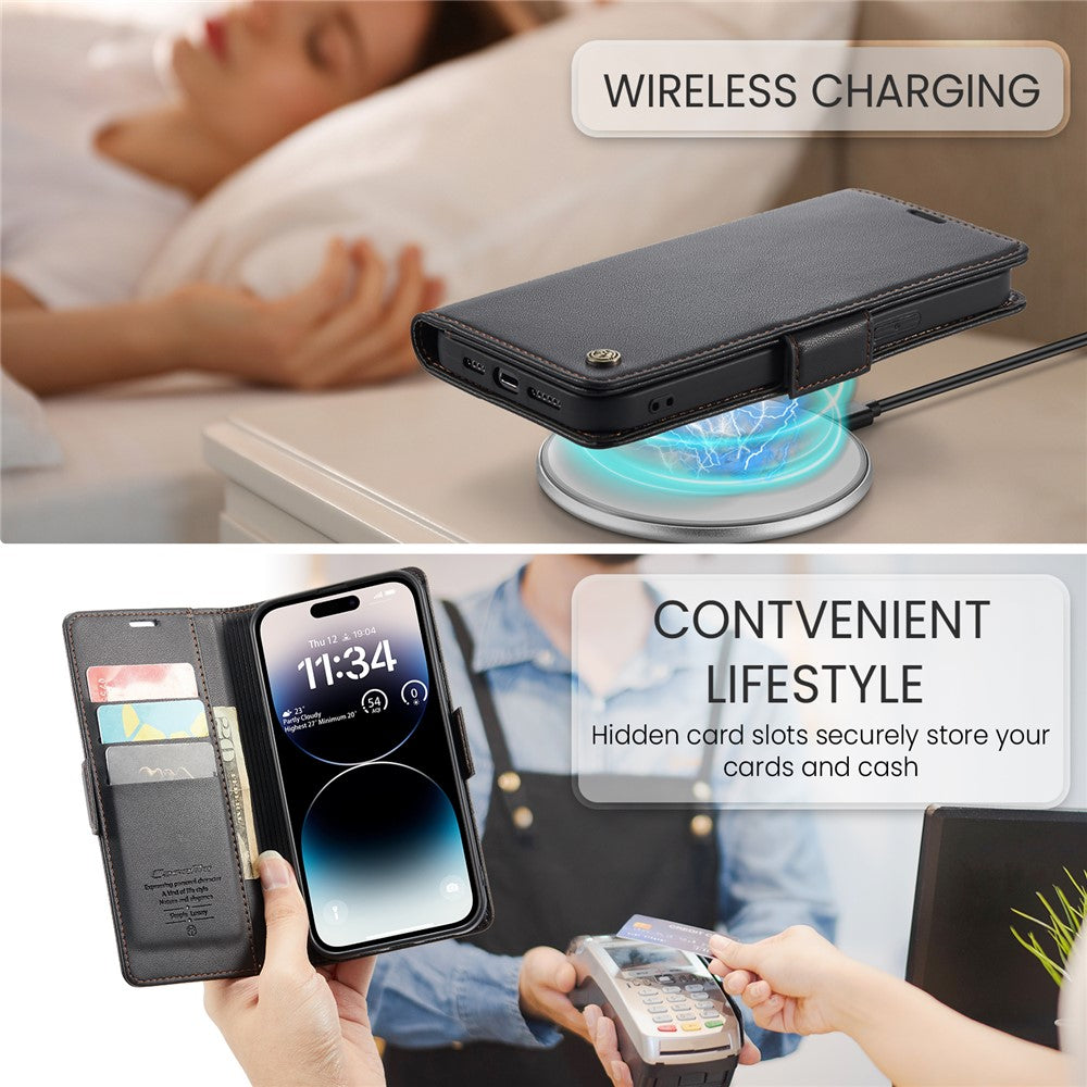 For iPhone 15 Pro Leather Case CASEME 023 RFID Blocking 3 Card Slot Mobile Cover