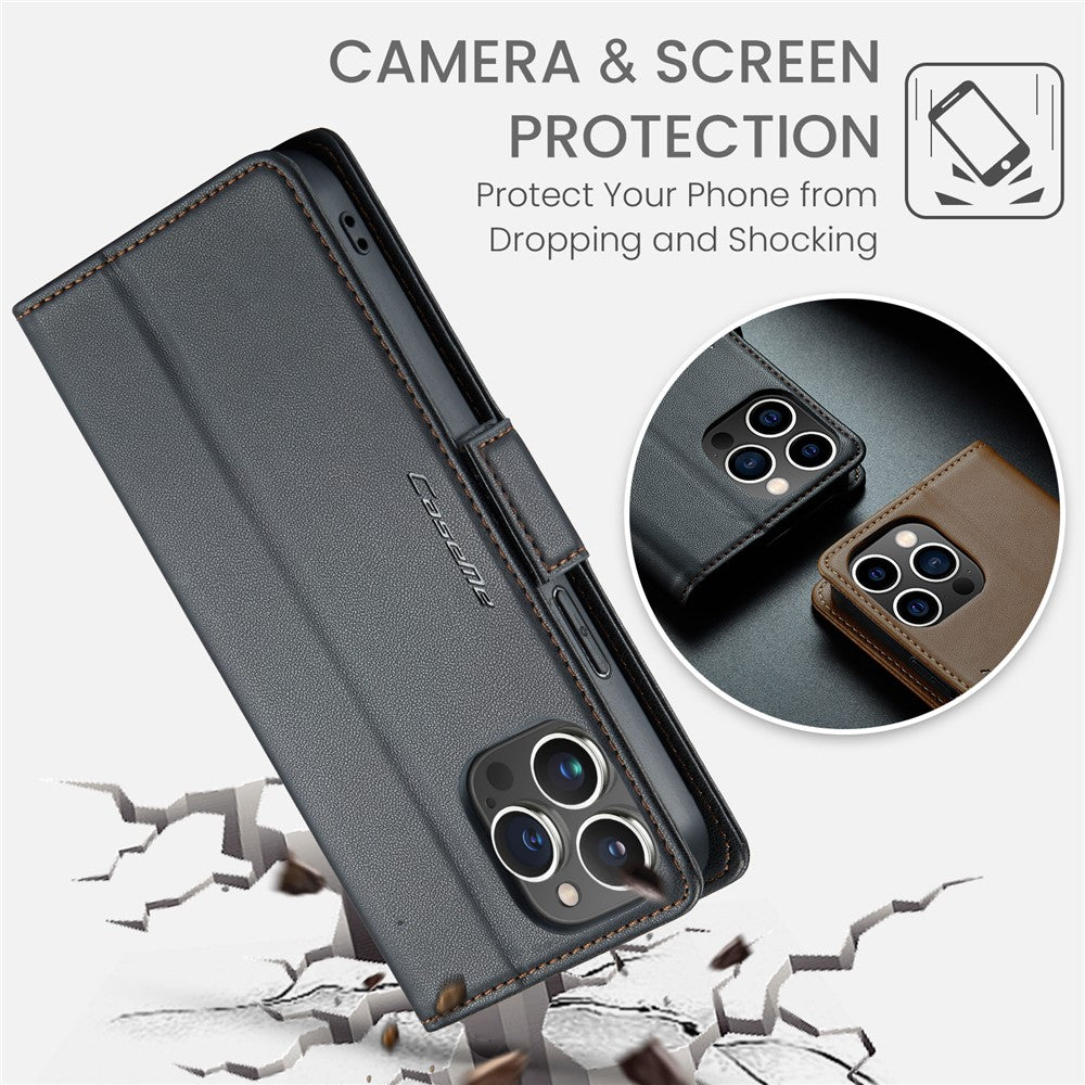 For iPhone 15 Pro Leather Case CASEME 023 RFID Blocking 3 Card Slot Mobile Cover