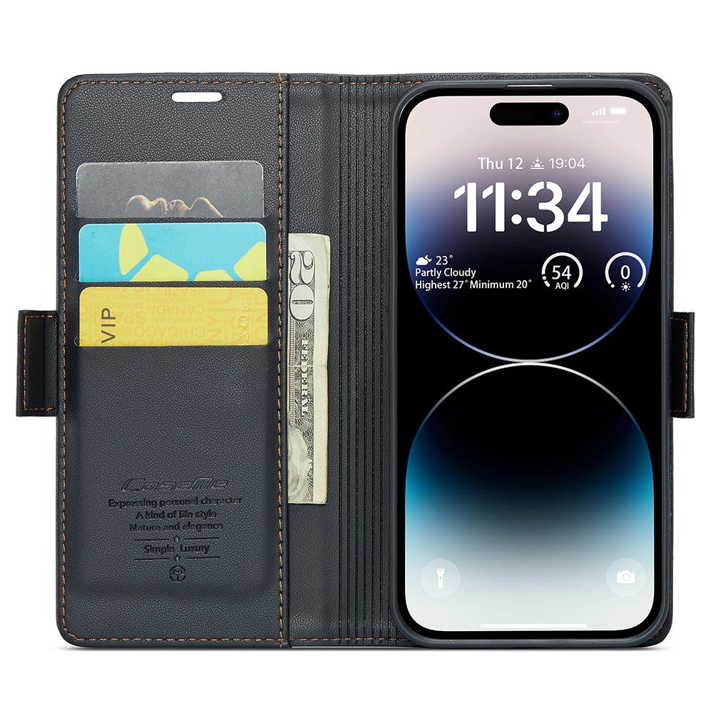 For iPhone 15 Pro Leather Case CASEME 023 RFID Blocking 3 Card Slot Mobile Cover