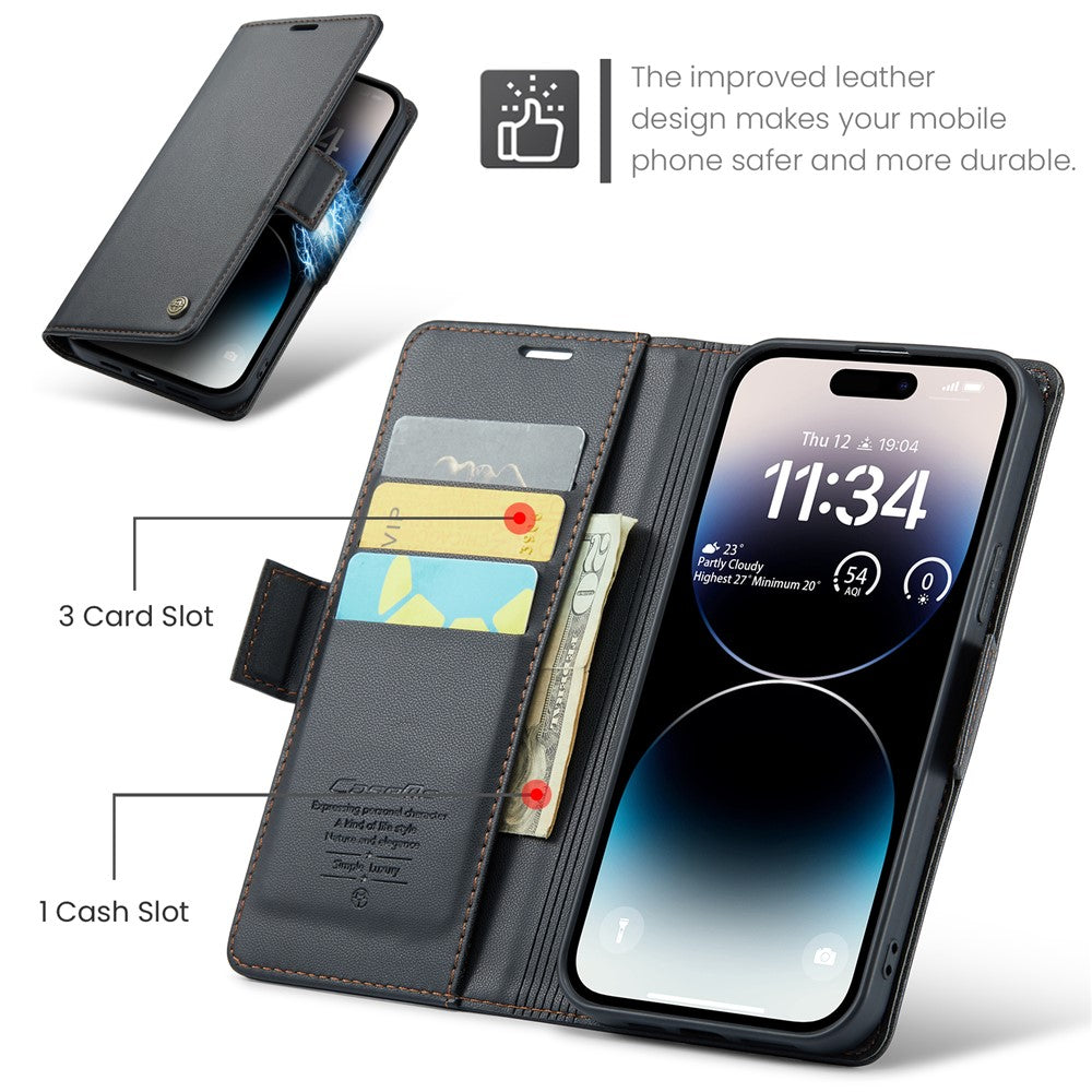 For iPhone 15 Pro Leather Case CASEME 023 RFID Blocking 3 Card Slot Mobile Cover