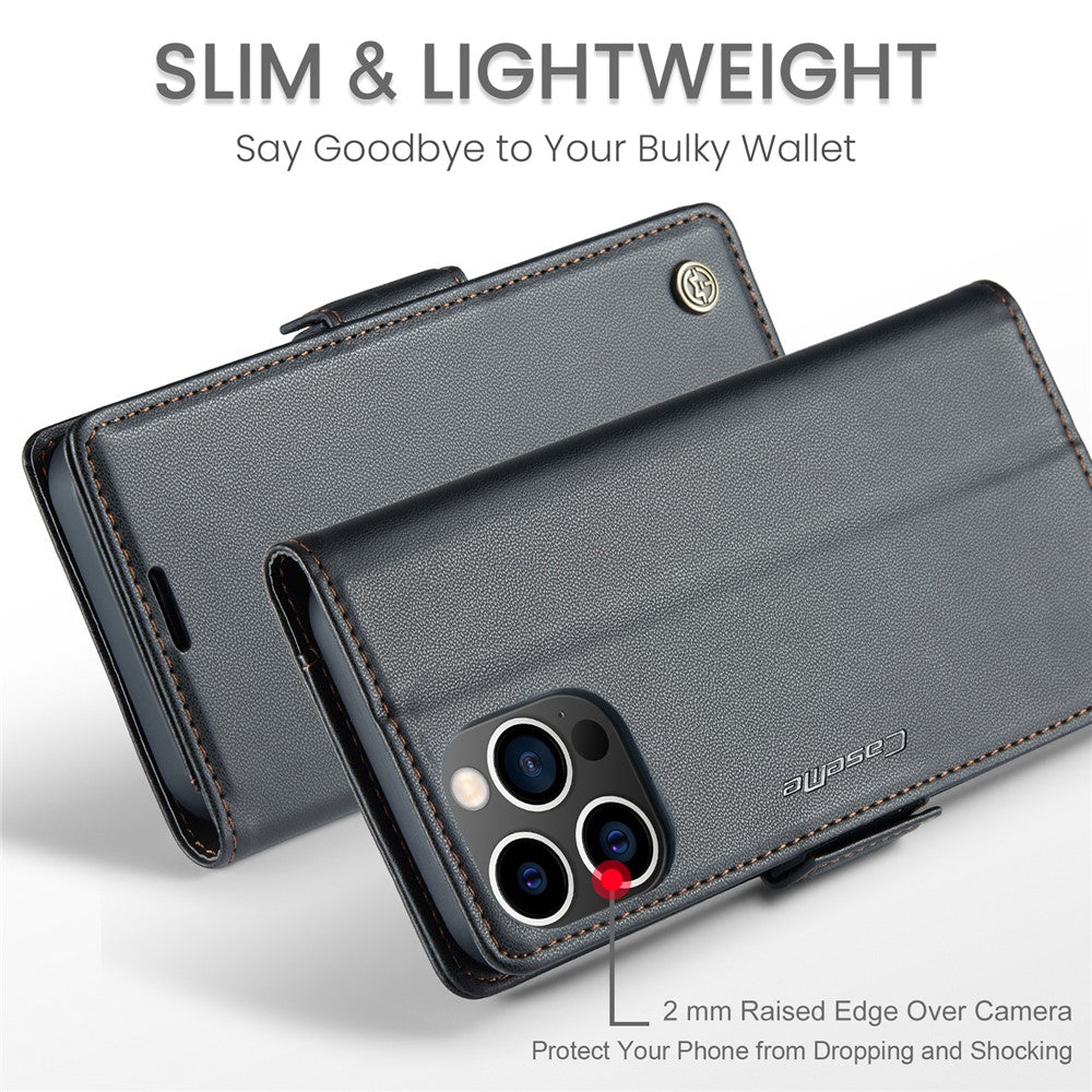 For iPhone 15 Pro Leather Case CASEME 023 RFID Blocking 3 Card Slot Mobile Cover