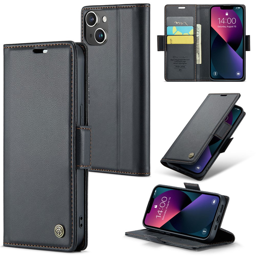 For iPhone 15 Plus Leather Case CASEME 023 RFID Blocking 3 Card Slot Mobile Cover