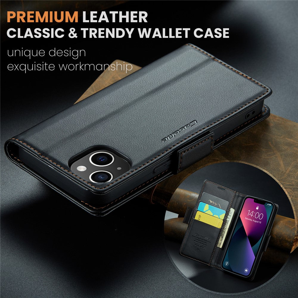 For iPhone 15 Plus Leather Case CASEME 023 RFID Blocking 3 Card Slot Mobile Cover