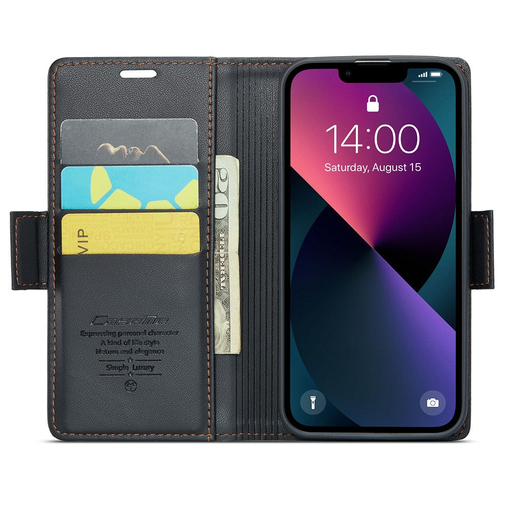 For iPhone 15 Plus Leather Case CASEME 023 RFID Blocking 3 Card Slot Mobile Cover