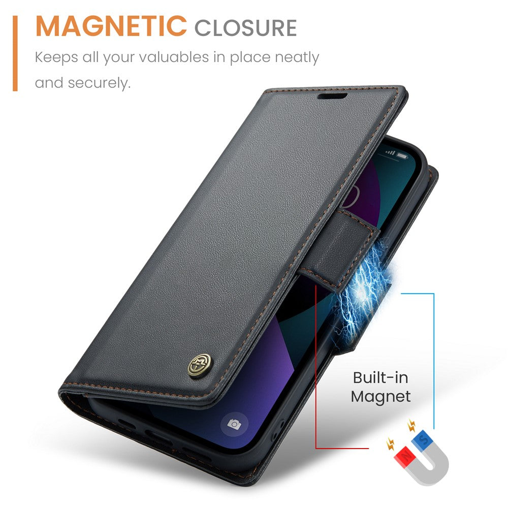 For iPhone 15 Plus Leather Case CASEME 023 RFID Blocking 3 Card Slot Mobile Cover