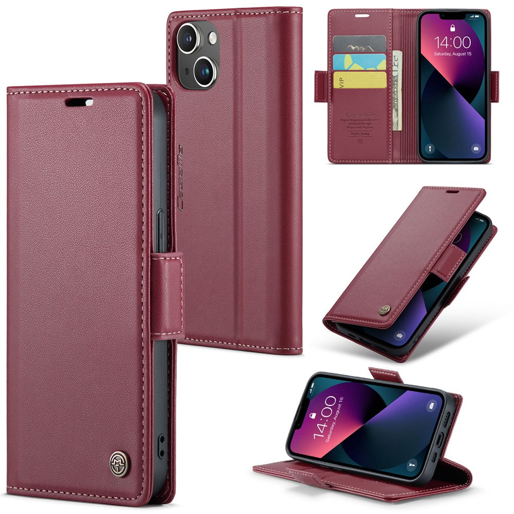 For iPhone 15 Plus Leather Case CASEME 023 RFID Blocking 3 Card Slot Mobile Cover