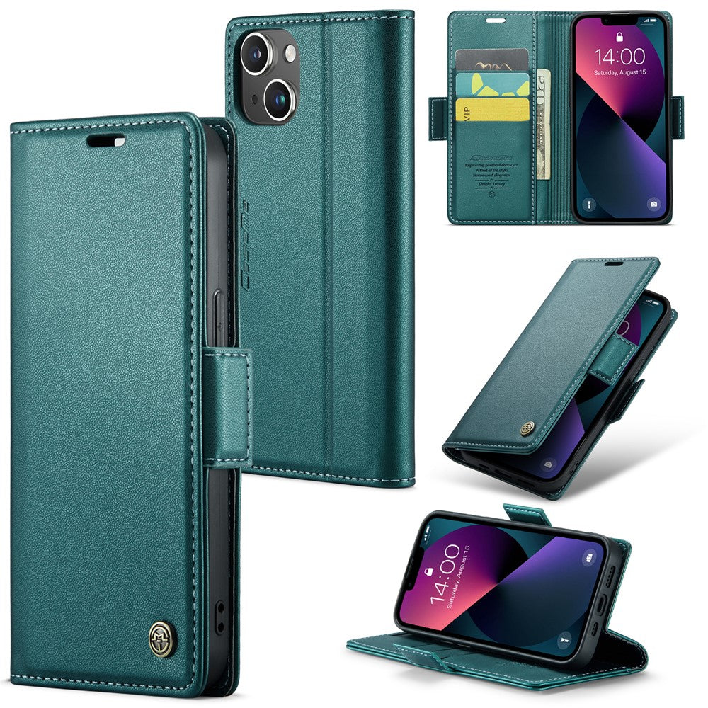 For iPhone 15 Plus Leather Case CASEME 023 RFID Blocking 3 Card Slot Mobile Cover