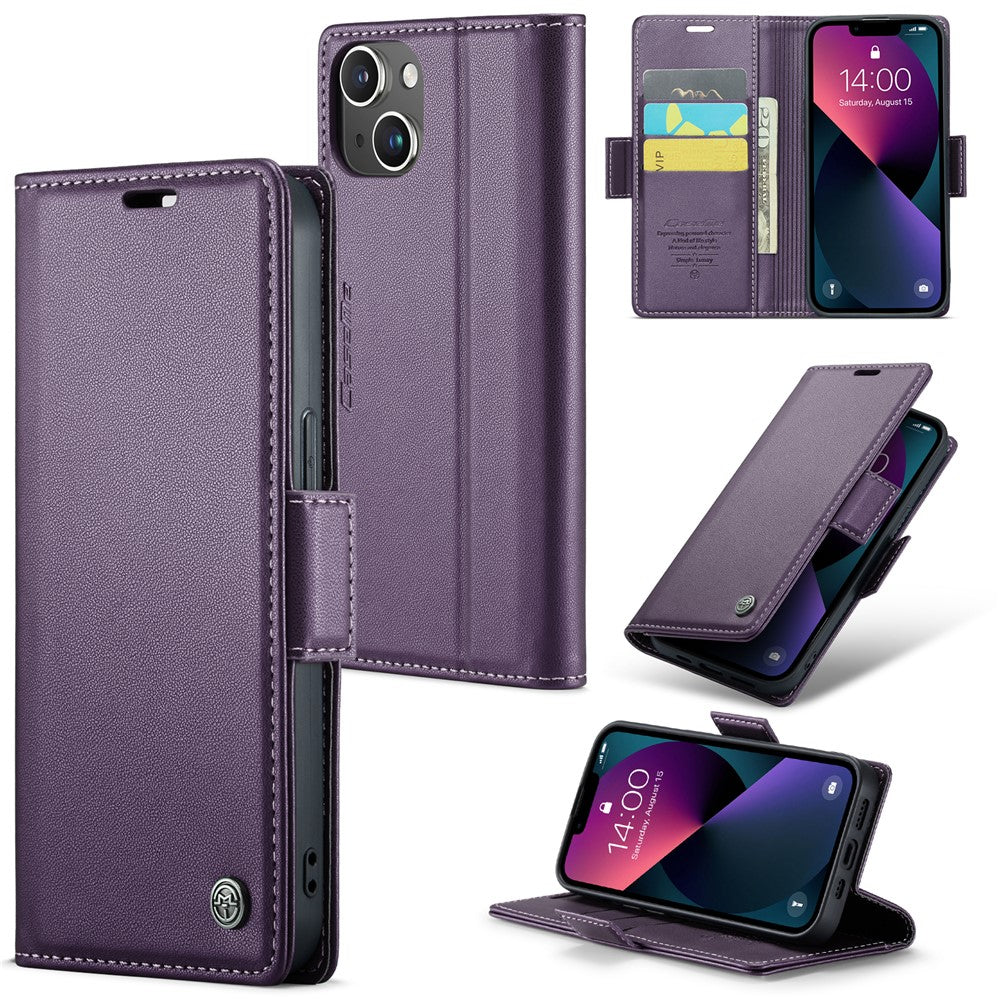 For iPhone 15 Plus Leather Case CASEME 023 RFID Blocking 3 Card Slot Mobile Cover
