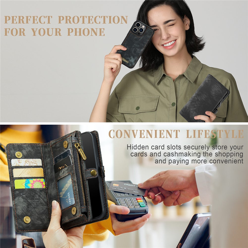 For iPhone 15 Pro Max Phone Cases CASEME 008 Leather Cover with Detachable Wallet and Strap
