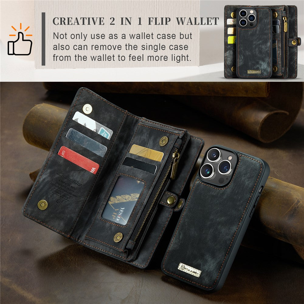 For iPhone 15 Pro Max Phone Cases CASEME 008 Leather Cover with Detachable Wallet and Strap