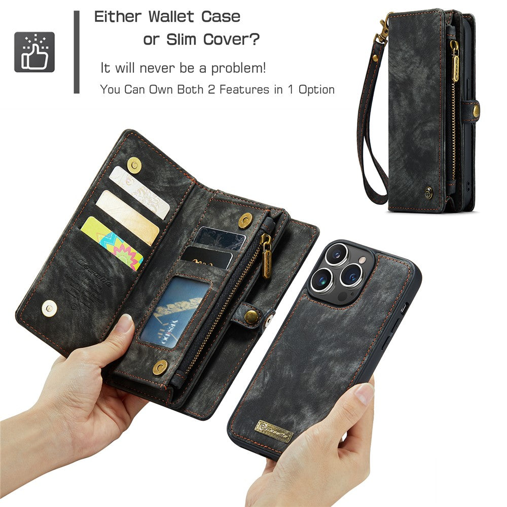 For iPhone 15 Pro Max Phone Cases CASEME 008 Leather Cover with Detachable Wallet and Strap