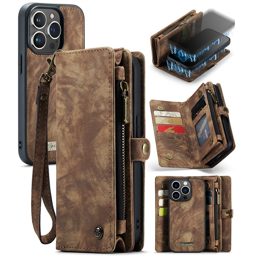For iPhone 15 Pro Max Phone Cases CASEME 008 Leather Cover with Detachable Wallet and Strap