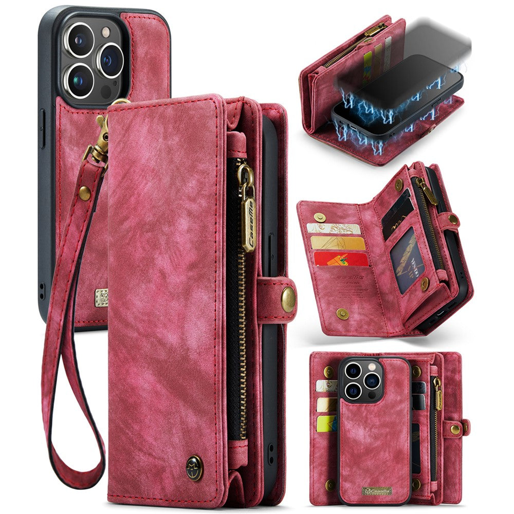 For iPhone 15 Pro Max Phone Cases CASEME 008 Leather Cover with Detachable Wallet and Strap