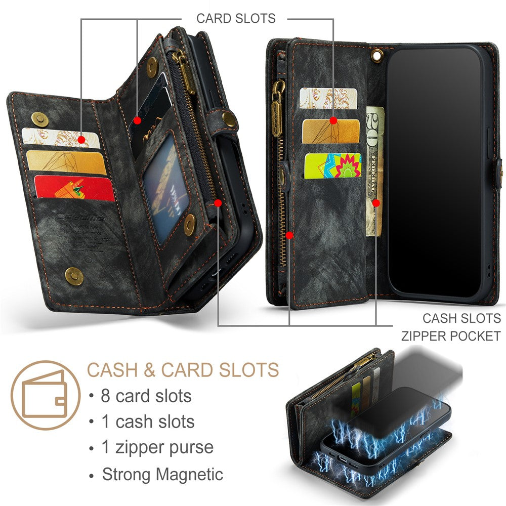 For iPhone 15 Pro Phone Cases CASEME 008 Leather Cover with Detachable Wallet and Strap
