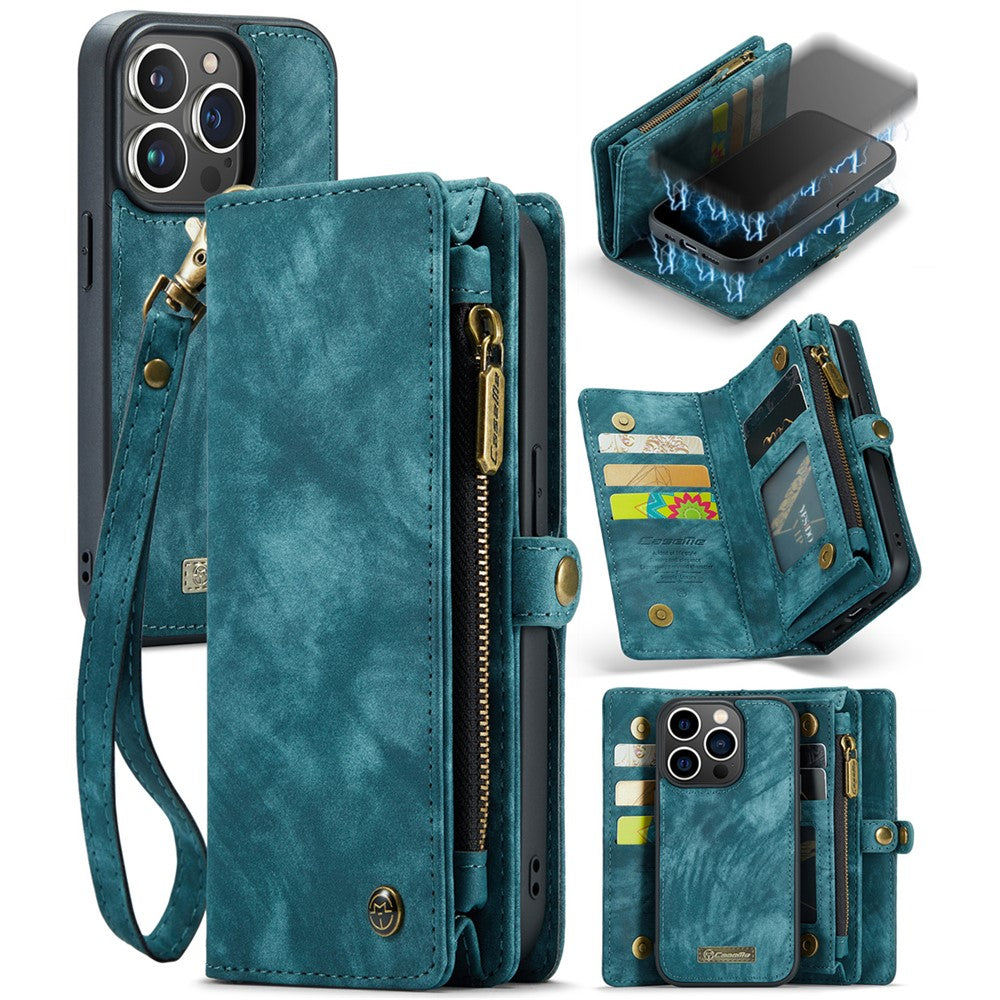 For iPhone 15 Pro Phone Cases CASEME 008 Leather Cover with Detachable Wallet and Strap