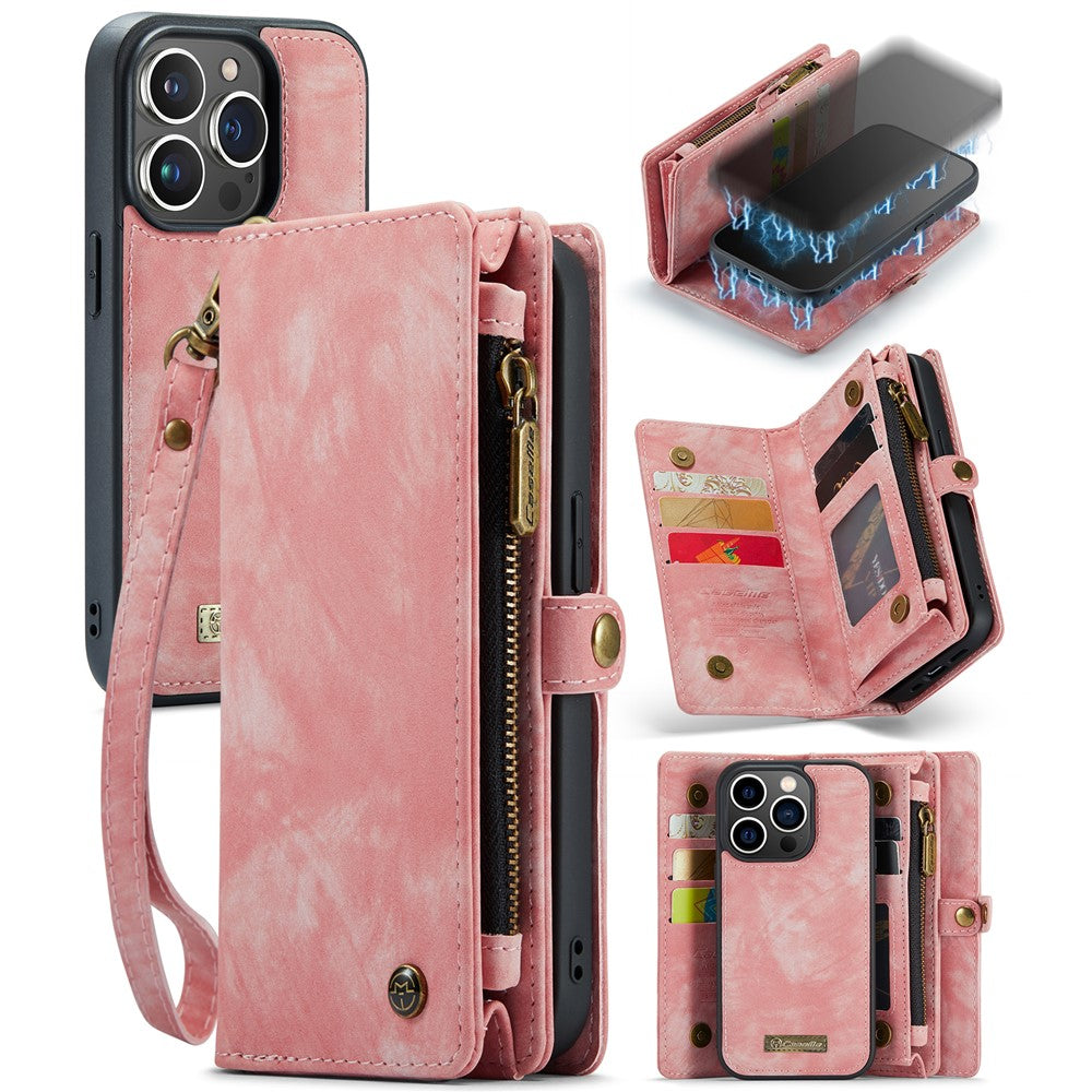 For iPhone 15 Pro Phone Cases CASEME 008 Leather Cover with Detachable Wallet and Strap