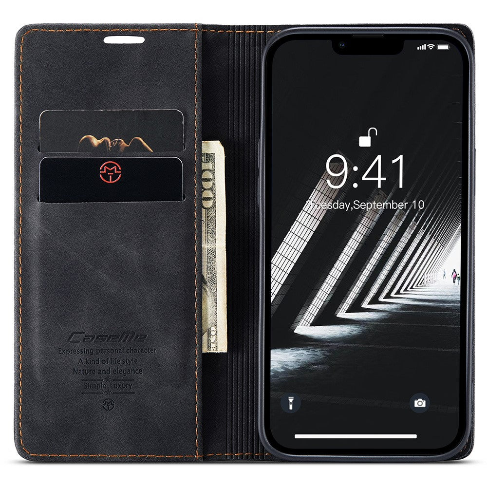 CASEME 013 Series For iPhone 15 Pro Leather Wallet Phone Case Folding Stand Anti-scratch Cover