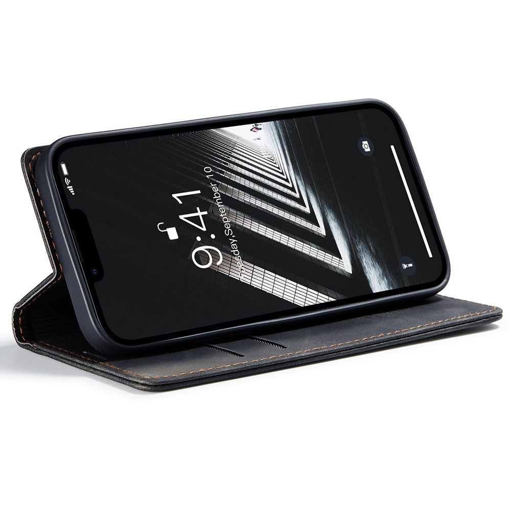 CASEME 013 Series For iPhone 15 Pro Leather Wallet Phone Case Folding Stand Anti-scratch Cover